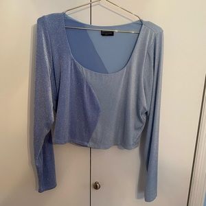 Naked Wardrobe Long Sleeve Wavy Shimmer Crop Top Size 2X